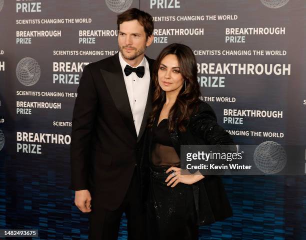 Ashton Kutcher and Mila Kunis attend the 9th Annual Breakthrough Prize Ceremony at the Academy Museum of Motion Pictures on April 15, 2023 in Los...
