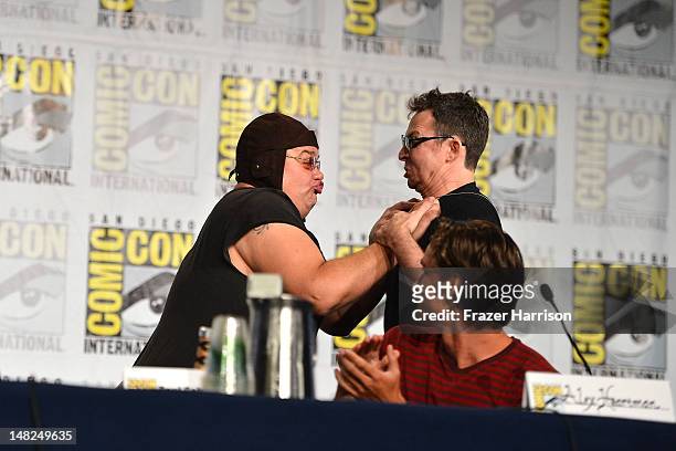 Actors Paul Schrier, Jason Narvy and Alex Heartman attend Power Rangers: 20 Years and Beyond during Comic-Con International 2012 held at the Hilton...