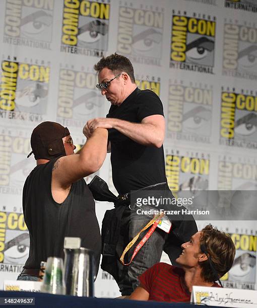 Actors Paul Schrier, Jason Narvy and Alex Heartman attend Power Rangers: 20 Years and Beyond during Comic-Con International 2012 held at the Hilton...