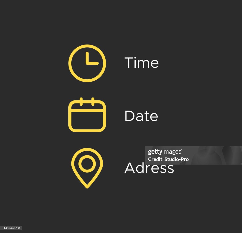 Time, date, location adress icon set. Clock, calendar, location illustration symbols. Sign business vector design