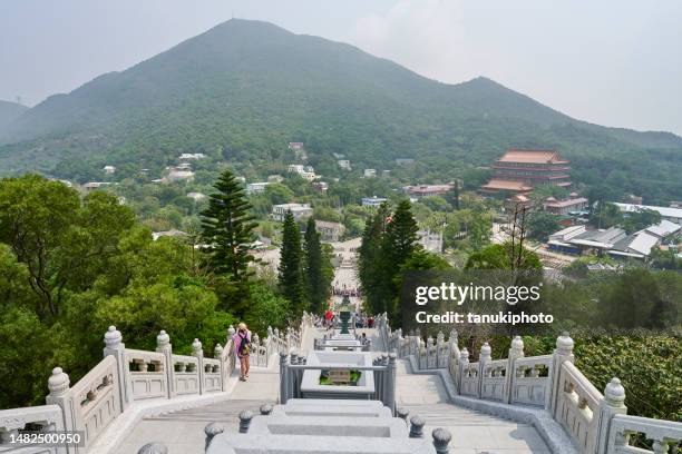 po lin monastery aerial view - mosteiro de po lin imagens e fotografias de stock