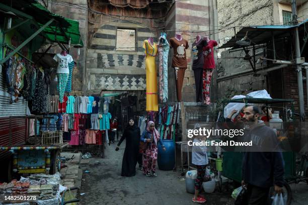 Daily life in the streets of popular neighborhoods during the day in Ramadan on April 15, 2023 in Cairo, Egypt. Fasting, during the holy month of...