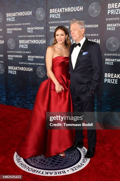 Katharine McPhee and David Foster arrive at the Ninth Breakthrough Prize Ceremony at Academy Museum of Motion Pictures on April 15, 2023 in Los...