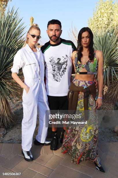 Stella Maxwell, Riccardo Tisci and Irina Shayk attend the Marc Jacobs & i-D 'The Pre-Party' at Viking Villa on April 15, 2023 in Palm Springs,...