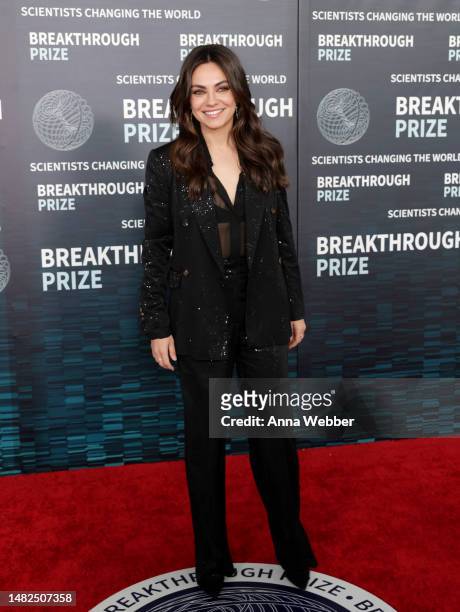 Mila Kunis arrives at the Ninth Breakthrough Prize Ceremony at Academy Museum of Motion Pictures on April 15, 2023 in Los Angeles, California.