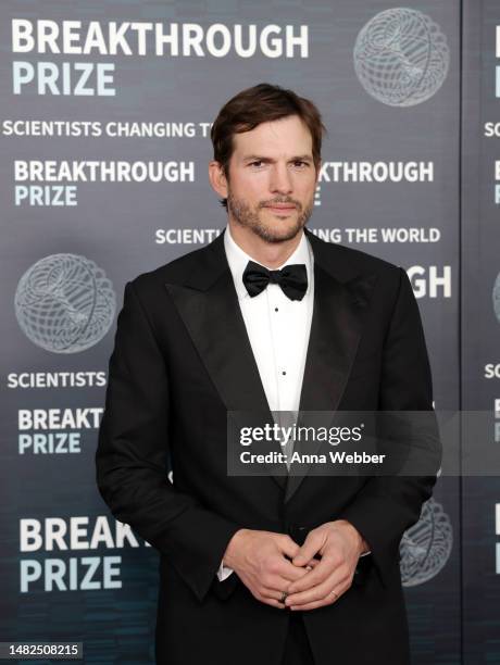 Ashton Kutcher arrives at the Ninth Breakthrough Prize Ceremony at Academy Museum of Motion Pictures on April 15, 2023 in Los Angeles, California.