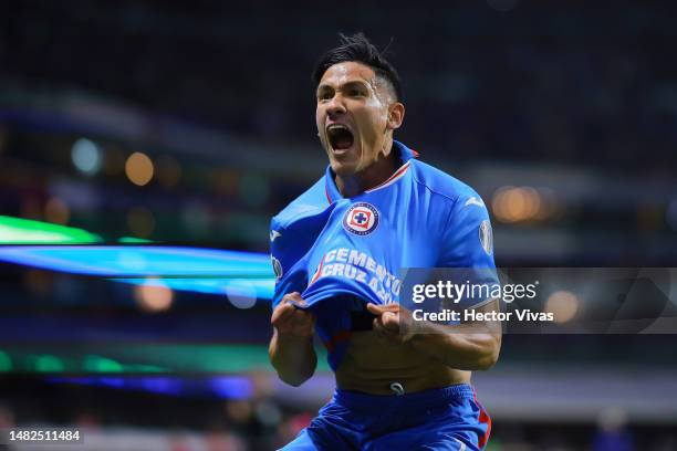 Uriel Antuna of Cruz Azul celebrates after scoring the team's first goal during the 15th round match between Cruz Azul and America as part of the...