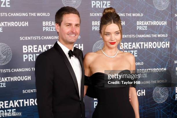 Evan Spiegel and Miranda Kerr attend the 9th annual Breakthrough Prize ceremony at Academy Museum of Motion Pictures on April 15, 2023 in Los...