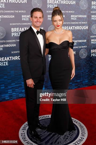 Evan Spiegel and Miranda Kerr attend the 9th annual Breakthrough Prize ceremony at Academy Museum of Motion Pictures on April 15, 2023 in Los...