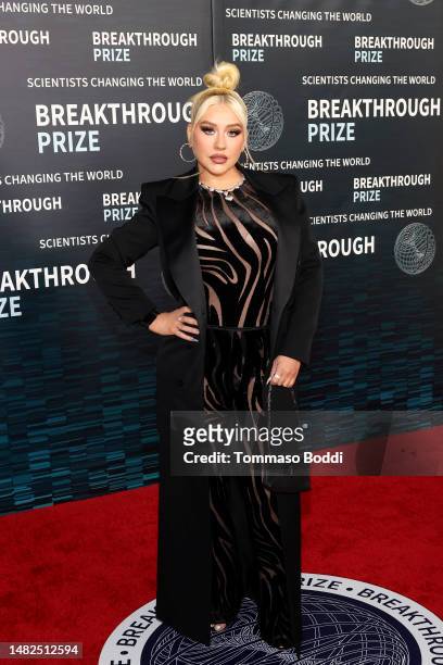 Christina Aguilera arrives at the Ninth Breakthrough Prize Ceremony at Academy Museum of Motion Pictures on April 15, 2023 in Los Angeles, California.