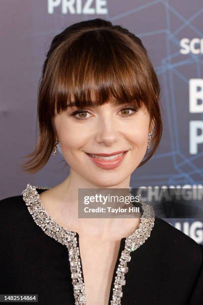 Lily Collins attends the 9th annual Breakthrough Prize ceremony at Academy Museum of Motion Pictures on April 15, 2023 in Los Angeles, California.