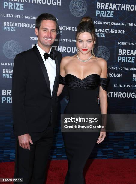 Evan Spiegel and Miranda Kerr arrives at the 9th Annual Breakthrough Prize Ceremony at Academy Museum of Motion Pictures on April 15, 2023 in Los...