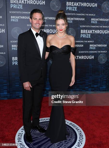 Evan Spiegel and Miranda Kerr arrives at the 9th Annual Breakthrough Prize Ceremony at Academy Museum of Motion Pictures on April 15, 2023 in Los...