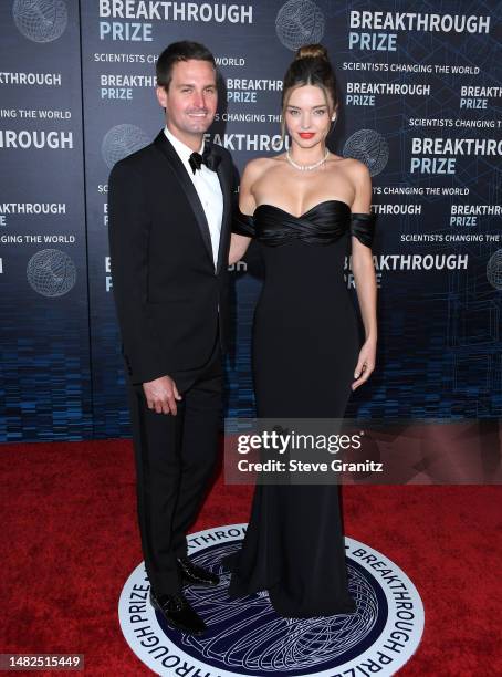 Evan Spiegel and Miranda Kerr arrives at the 9th Annual Breakthrough Prize Ceremony at Academy Museum of Motion Pictures on April 15, 2023 in Los...