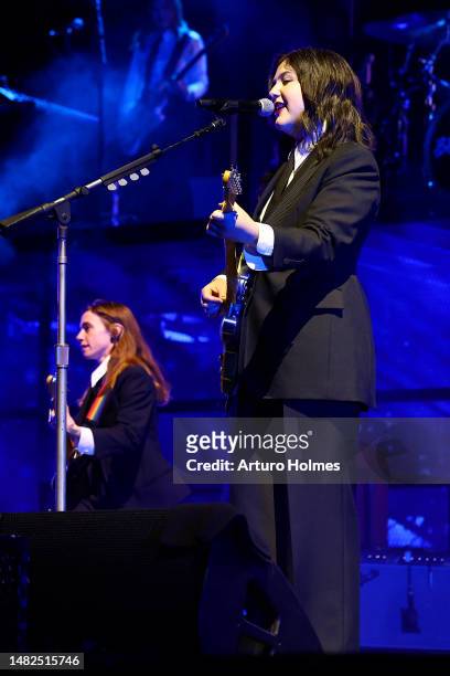 Julien Baker and Lucy Dacus of Boygenius perform at the Outdoor Theatre during the 2023 Coachella Valley Music and Arts Festival on April 15, 2023 in...