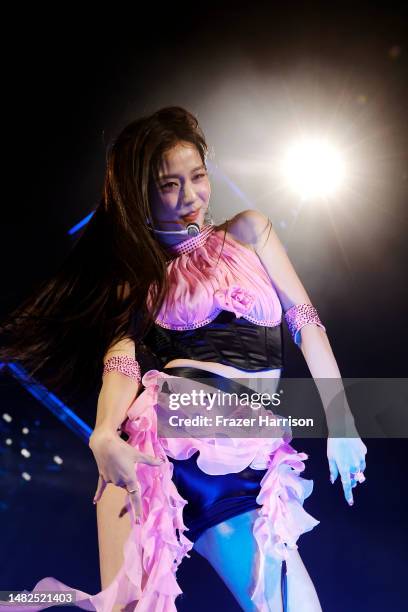 Jisoo of BLACKPINK performs at the Coachella Stage during the 2023 Coachella Valley Music and Arts Festival on April 15, 2023 in Indio, California.