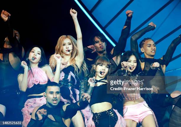 Jisoo, Rosé, Lisa, and Jennie of BLACKPINK perform at the Coachella Stage during the 2023 Coachella Valley Music and Arts Festival on April 15, 2023...