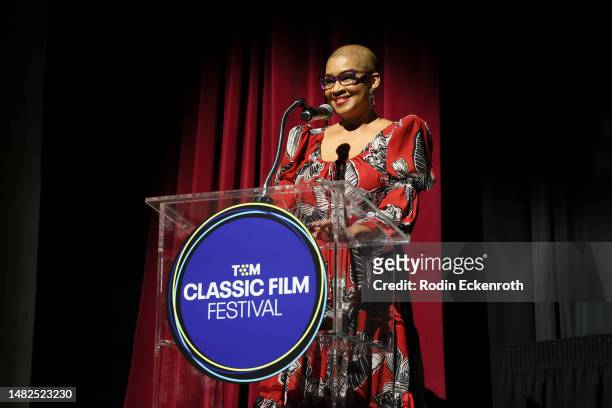 Host Jacqueline Stewart speaks onstage at the screening for “Enter the Dragon” during the 2023 TCM Classic Film Festival on April 15, 2023 in Los...