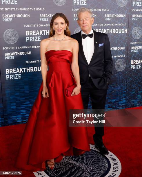 Katharine McPhee and David Foster attend the 9th annual Breakthrough Prize ceremony at Academy Museum of Motion Pictures on April 15, 2023 in Los...