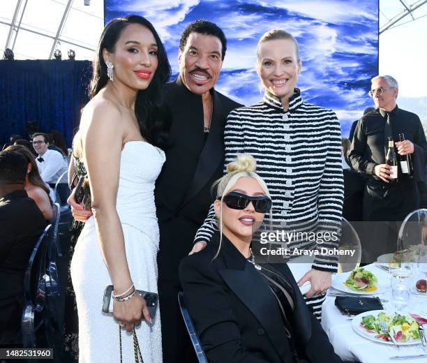 Lisa Parigi, Lionel Richie, Christina Aguilera and Julia Milner attend the Ninth Breakthrough Prize Ceremony at Academy Museum of Motion Pictures on...