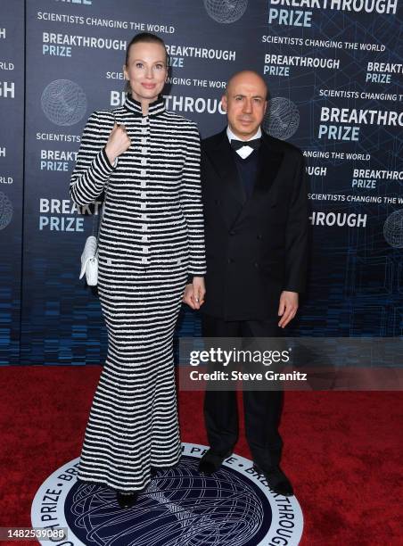 Julia Bochkova, Yuri Milner arrives at the 9th Annual Breakthrough Prize Ceremony at Academy Museum of Motion Pictures on April 15, 2023 in Los...