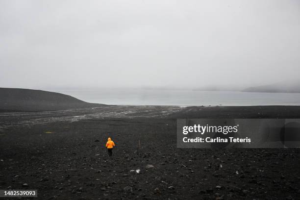 hikers from a cruise ship on a volcano in antarctica - deception island stock pictures, royalty-free photos & images