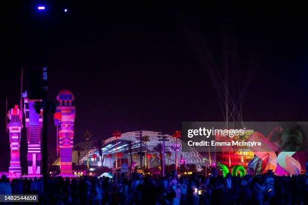 View of the night skyline at the 2023 Coachella Valley Music And Arts Festival on April 15, 2023 in Indio, California.