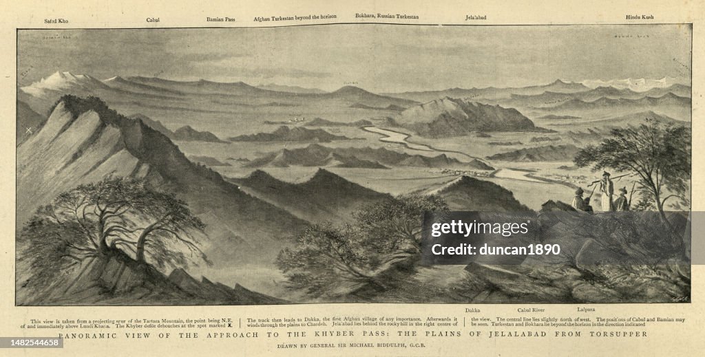 Panoramic view of the approach to the Khyber Pass, Plain of Jalalabad from Torsupper, 1890s, 19th Century