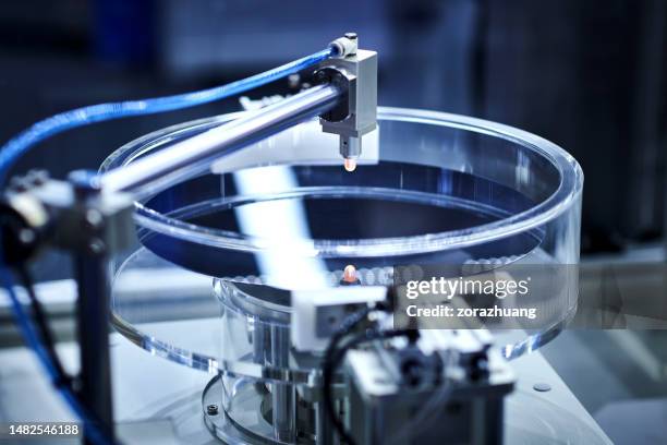 computer wafer is examining at production line - sensor imagens e fotografias de stock