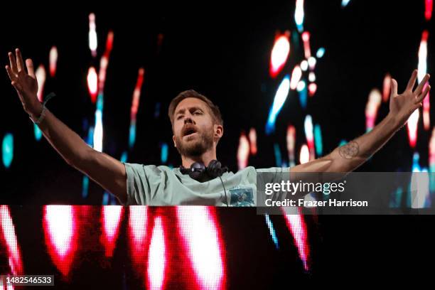 Calvin Harris performs at the Coachella Stage during the 2023 Coachella Valley Music and Arts Festival on April 15, 2023 in Indio, California.