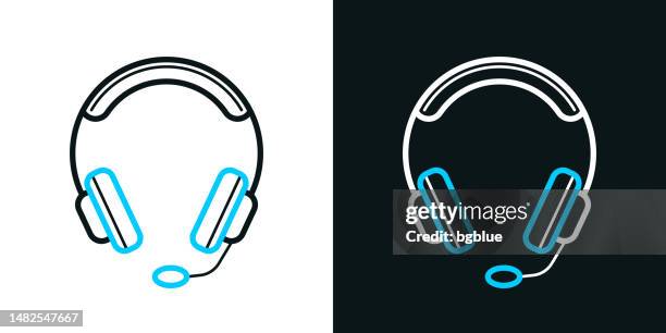 headset. bicolor line icon on black or white background - editable stroke - headset stock illustrations