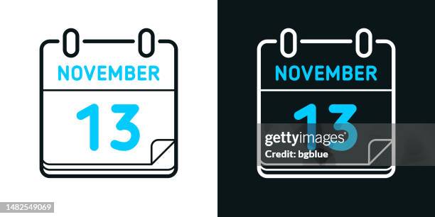 november 13. bicolor line icon on black or white background - editable stroke - number 13 stock illustrations