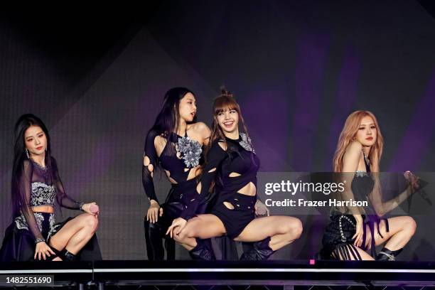 Jisoo, Jennie, Lisa, and Rosé of BLACKPINK perform at the Coachella Stage during the 2023 Coachella Valley Music and Arts Festival on April 15, 2023...