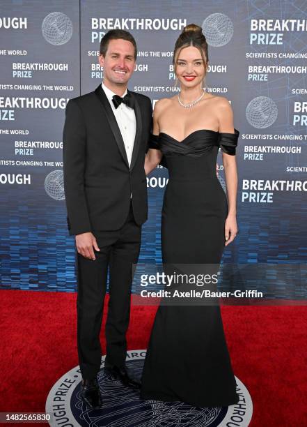 Evan Spiegel and Miranda Kerr attend the 9th Annual Breakthrough Prize Ceremony at Academy Museum of Motion Pictures on April 15, 2023 in Los...