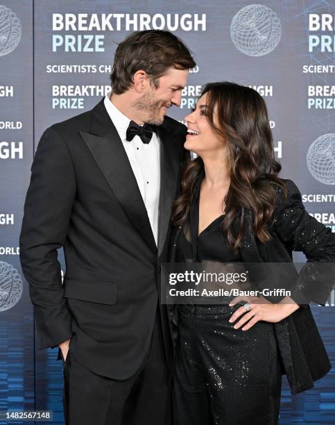 Ashton Kutcher and Mila Kunis attend the 9th Annual Breakthrough Prize Ceremony at Academy Museum of Motion Pictures on April 15, 2023 in Los...
