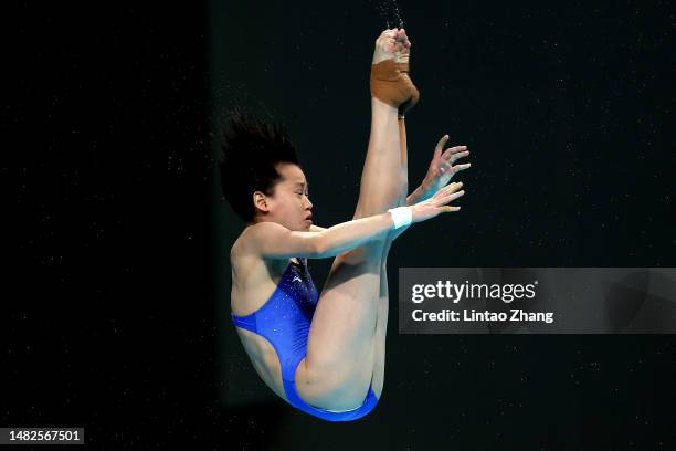 Quan Hongchan of China competes during the Women's 10m Platform Final on day three of the World Aquatics Diving World Cup 2023 at Xi'an Aoti Aquatic...