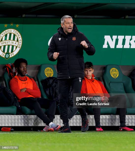 Dean Klafuric, head coach of Budapest Honved reacts during the Hungarian OTP Bank Liga match between Ferencvarosi TC and Budapest Honved at Groupama...