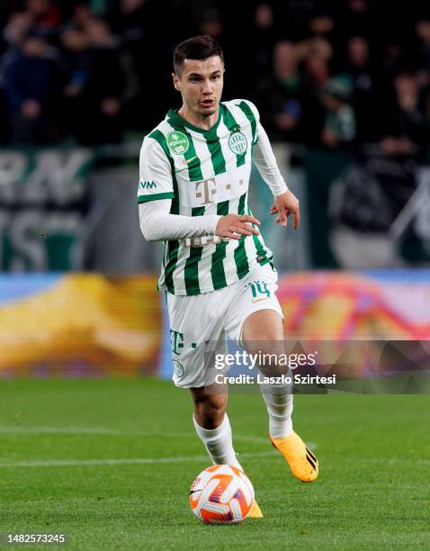 Amer Gojak of Ferencvarosi TC runs with the ball during the Hungarian OTP Bank Liga match between Ferencvarosi TC and Budapest Honved at Groupama...