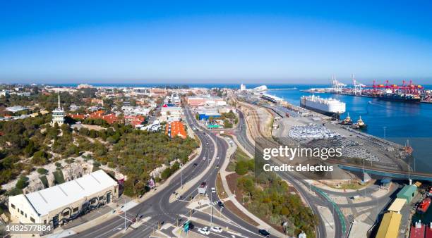 aerial view on fremantle and fremantle port. perth, western australia, australia - fremantle stock pictures, royalty-free photos & images