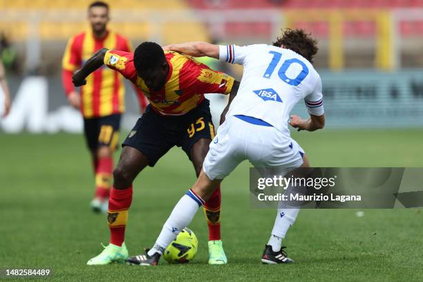 Samuel Umtiti of Lecce during the Serie A match between US Lecce and UC Sampdoria at Stadio Via del Mare on April 16, 2023 in Lecce, Italy.