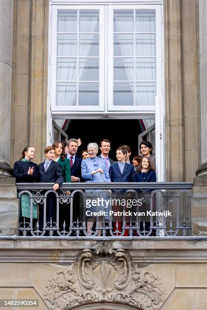 Queen Margrethe of Denmark and members of the royal family are seen at the balcony of Amalienborg Palace at the 83th birthday of the Danish Queen on...