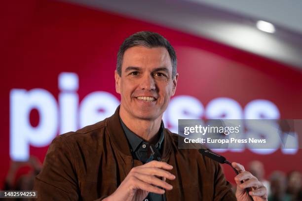 The Secretary General of the PSOE and President of the Government, Pedro Sanchez, speaks at the closing of the PSOE Municipal Conference, in the City...