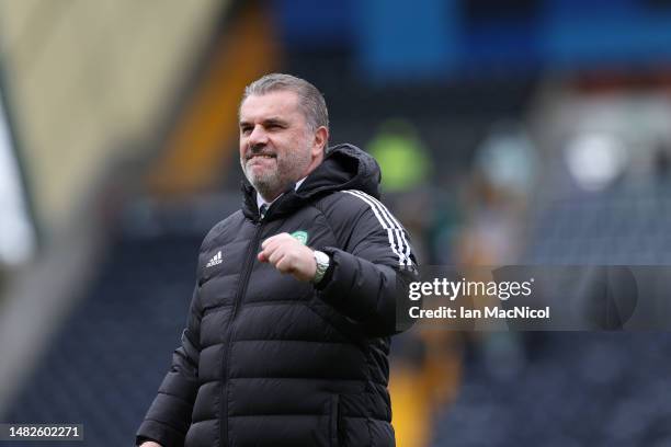 Celtic manager Ange Postecoglou is seen at full time during the Cinch Scottish Premiership match between Kilmarnock FC and Celtic FC at on April 15,...