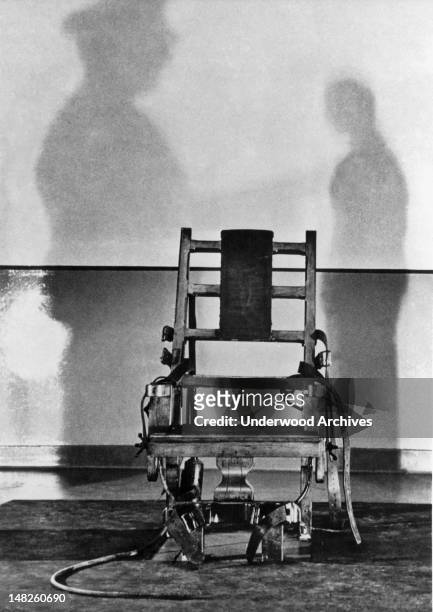 View of the death chamber and electric chair in Sing Sing Prisonin which convicted atom spies Julius and Ethel Rosenberg are slated to be...