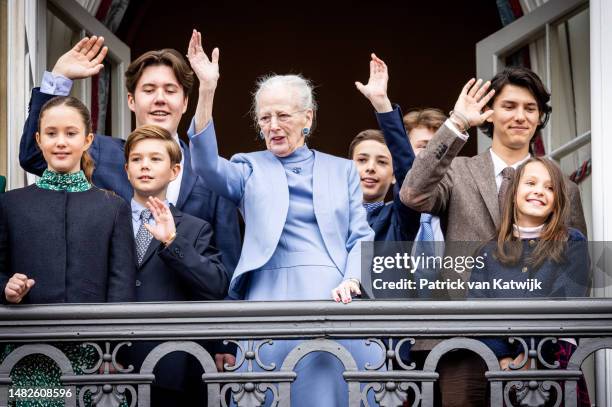 Queen Margrethe of Denmark with her grandchildren Prince Christian of Denmark, Princess Isabella of Denmark, Prince Vincent of Denmark, Princess...