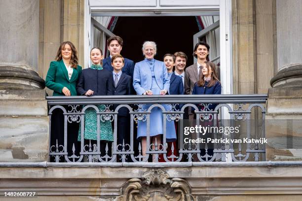 Queen Margrethe of Denmark with her grandchildren Prince Christian of Denmark, Princess Isabella of Denmark, Prince Vincent of Denmark, Princess...