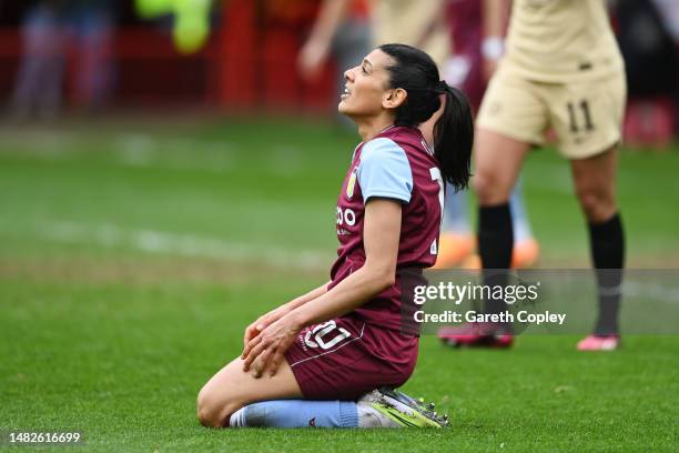 Kenza Dali of Aston Villa reacts after a missed chance during the Vitality Women's FA Cup Semi Final match between Aston Villa and Chelsea FC at...