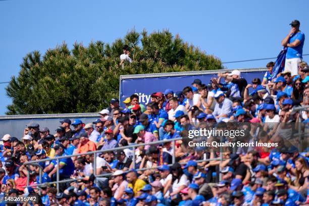 Fans watching the gamr from a tree during the LaLiga Santander match between Getafe CF and FC Barcelona at Coliseum Alfonso Perez on April 16, 2023...