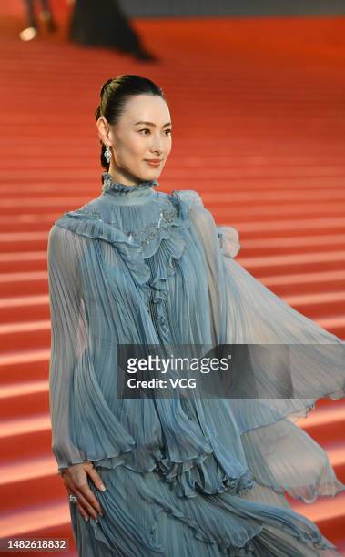 Actress Isabella Leong arrives at the red carpet for the 41st Hong Kong Film Awards at Hong Kong Cultural Centre on April 16, 2023 in Hong Kong,...