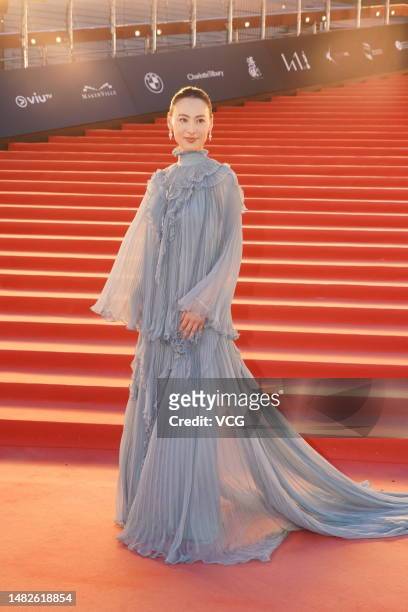 Actress Isabella Leong arrives at the red carpet for the 41st Hong Kong Film Awards at Hong Kong Cultural Centre on April 16, 2023 in Hong Kong,...